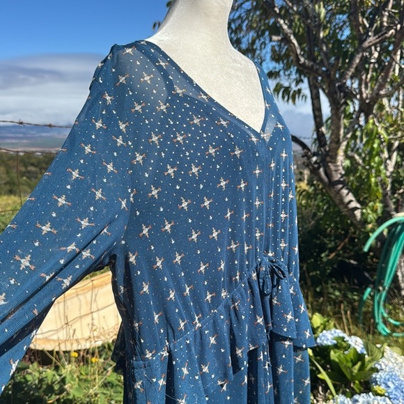 Style & Co. Womens Teal Mesh Printed Ruffle Front Tunic Top 3X NWOT - Picture 2 of 7